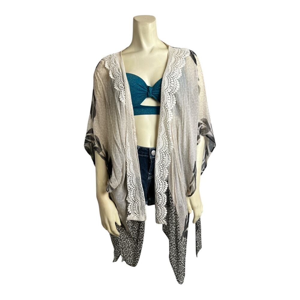 Anthropologie Elizabeth Gillet Sheer Kimono Boho Watercolor Crochet Beach